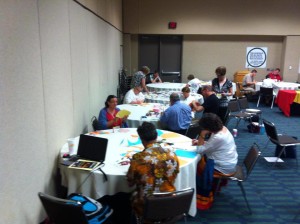 Event participants create their mandalas, labyrinths, and poems.