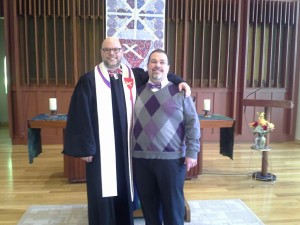 Rev. Dan Adolphson and his partner Keith Seifert, after Dan's ordination at First Christian Church Minneapolis.