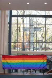 A rainbow welcomes all to the table on First Christian Church's Affirmation Day.